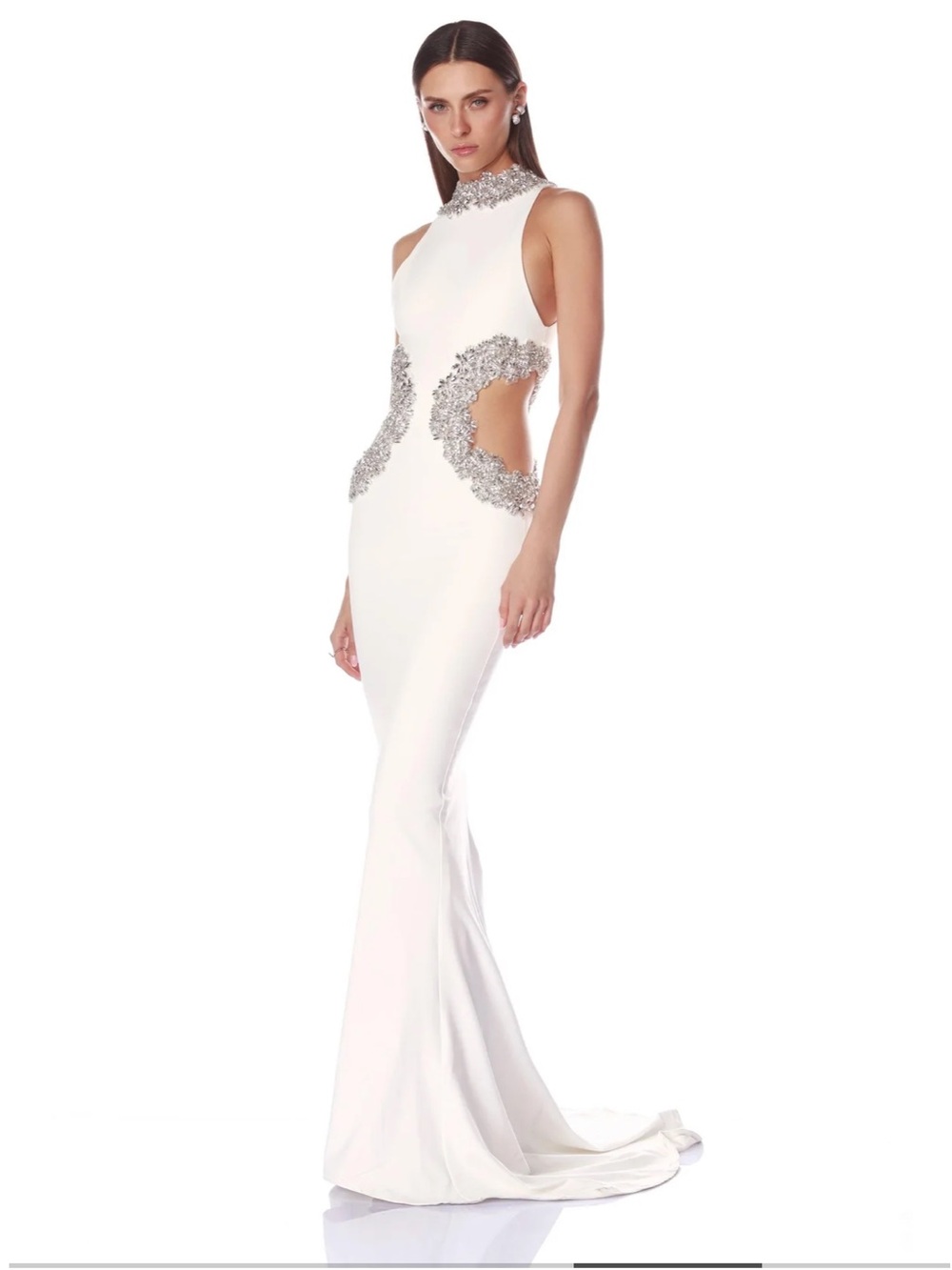 Bronx and Banco White Camila cut outs Rhinestones Dress S New $1,250 - Picture 4 of 5